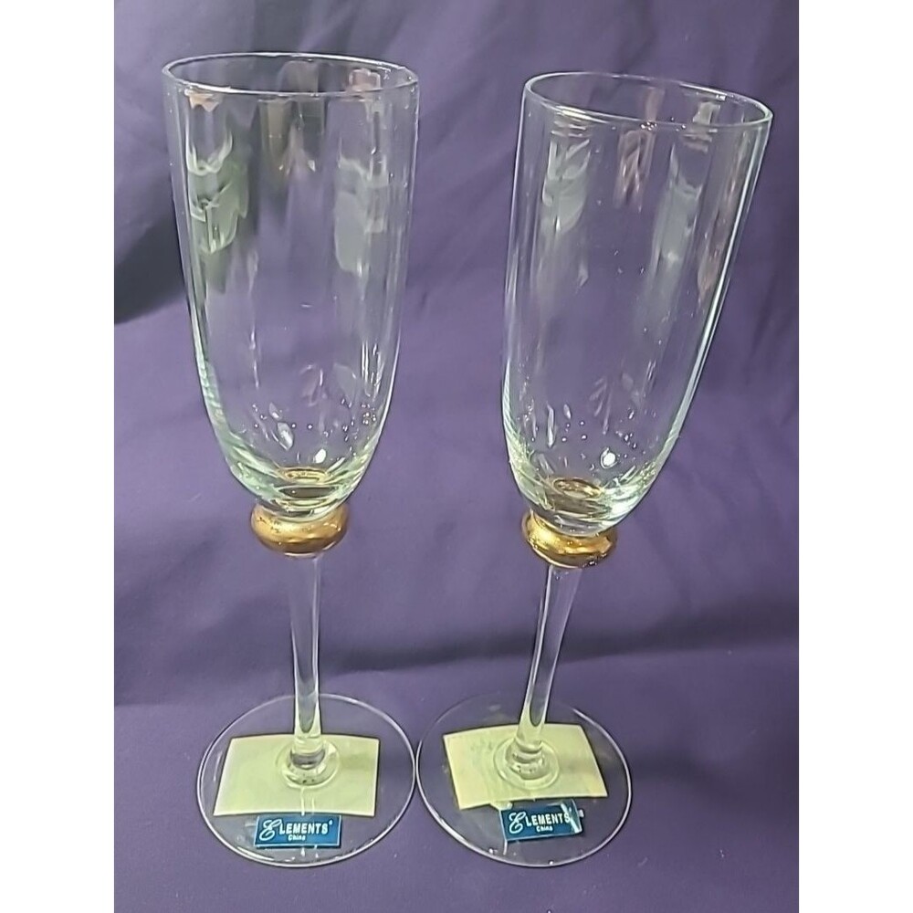 Pair of Vintage Elements Gold Accent Champagne Flute 9 in